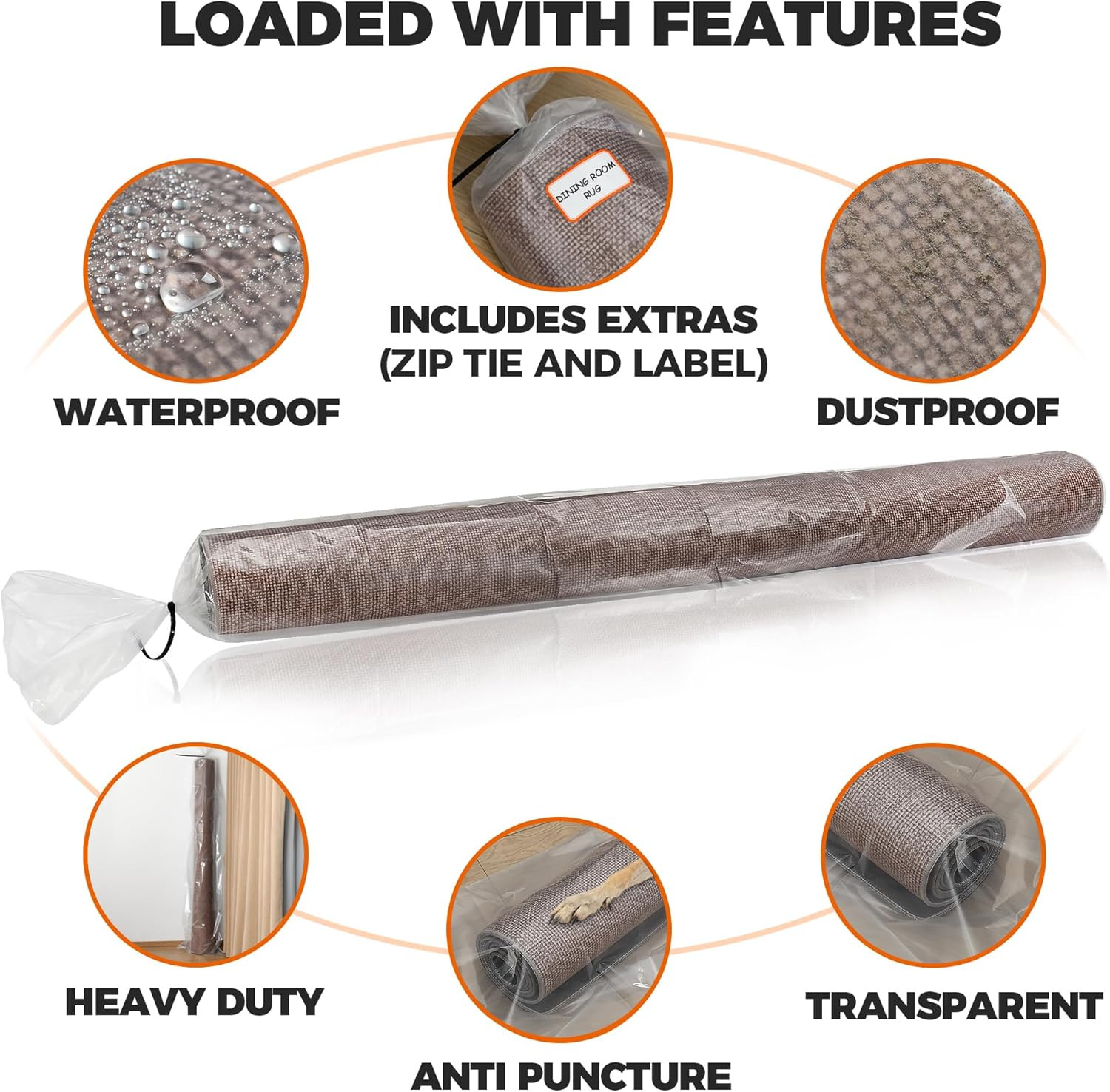 Heavy Duty Rug Storage Bag – Reusable Rug Shipping Bag, Waterproof Plastic Rug C