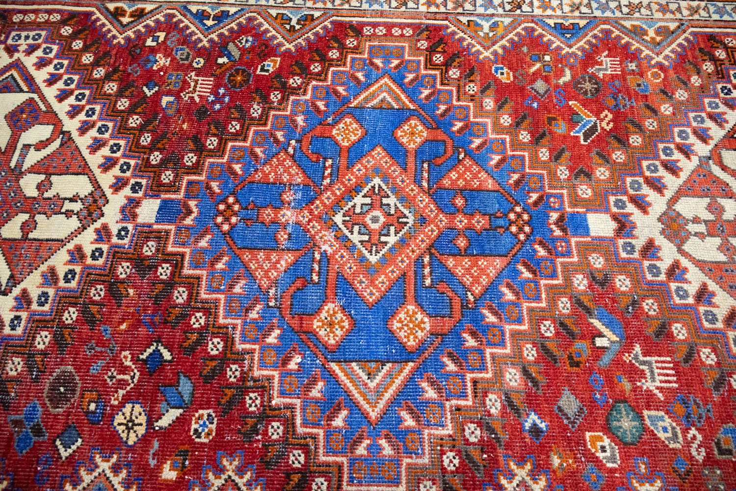 Semi-Antique Distressed Geometric Tribal Oriental Rug Entryway Carpet 5×10 Ft