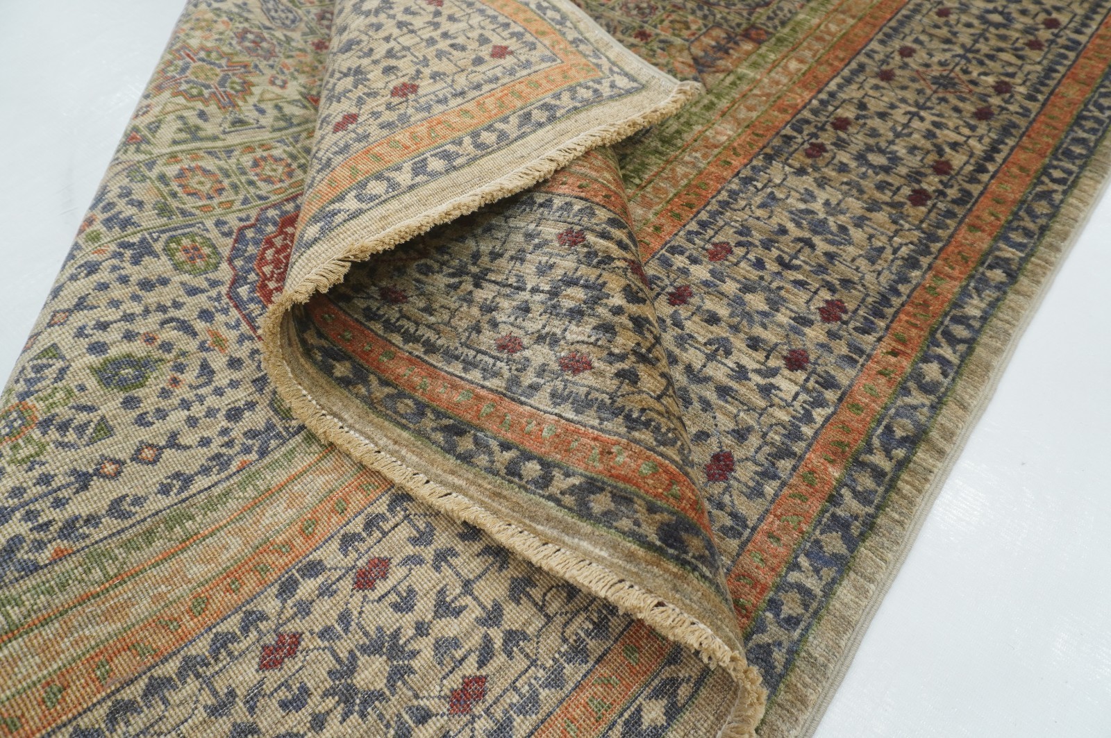 5×7 ft Beige Mamluk Afghan Hand Knotted Wool Medallion Rug