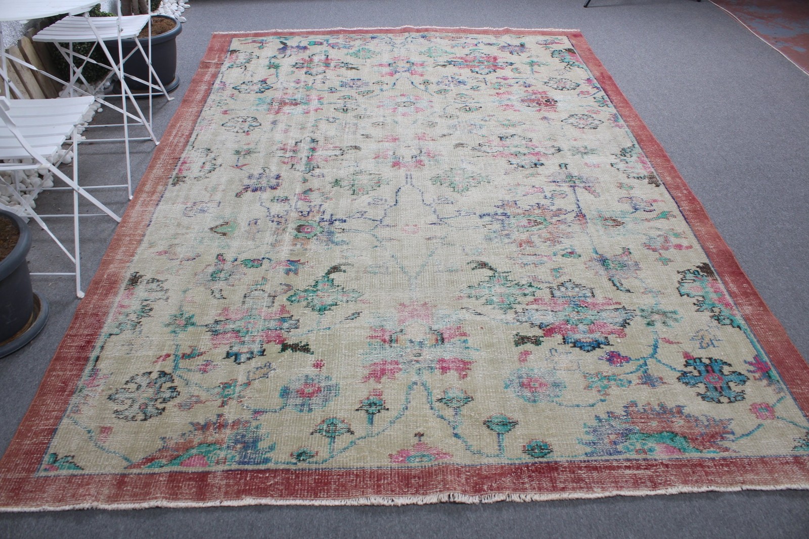 Turkish Oversize Rug 7×10,3 ft, Vintage Red Oriental Wool Rug