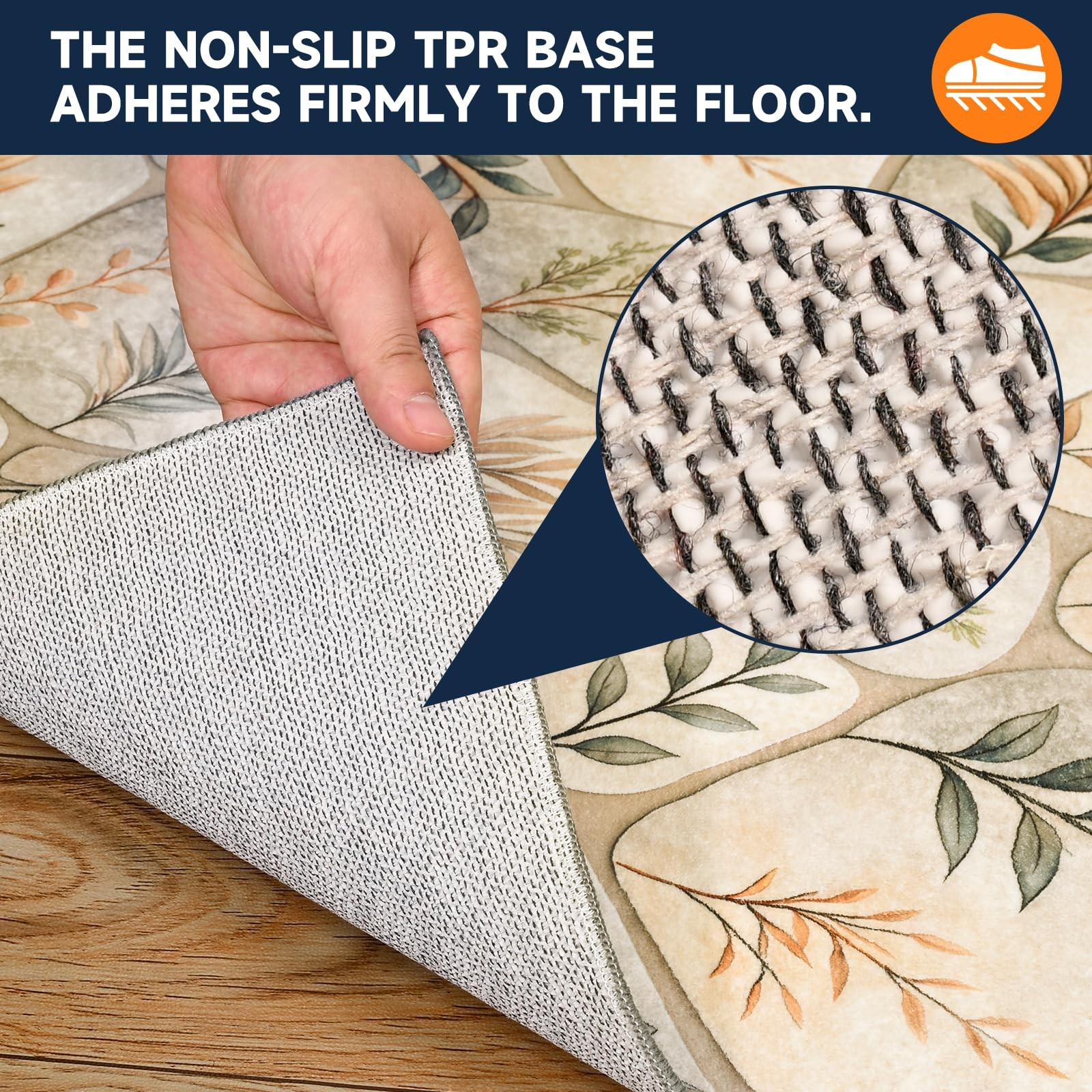 2×3 Ft Entryway Rug Washable Door Mat Non Slip Low Pile Neutral Leaf Small