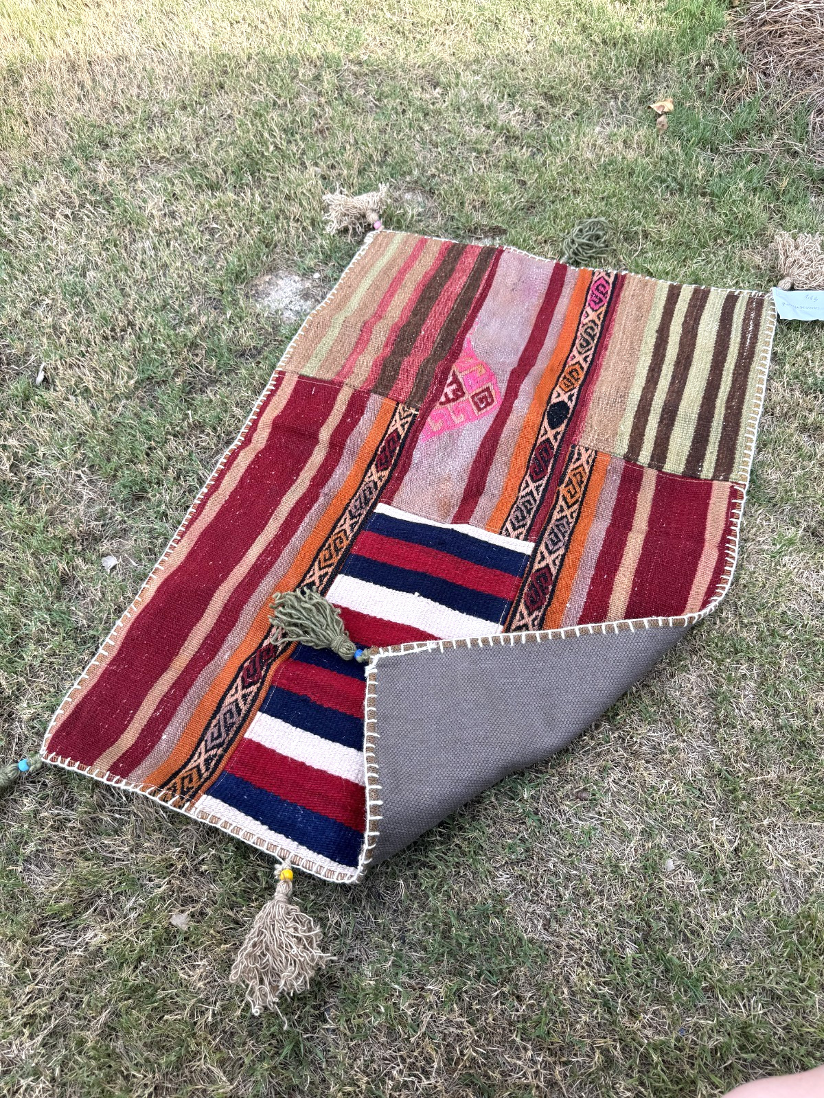 Red Brown Multicolor Patchwork Kilim Rug, 25.6×37.4 in (65×95 cm) Handmade Wool