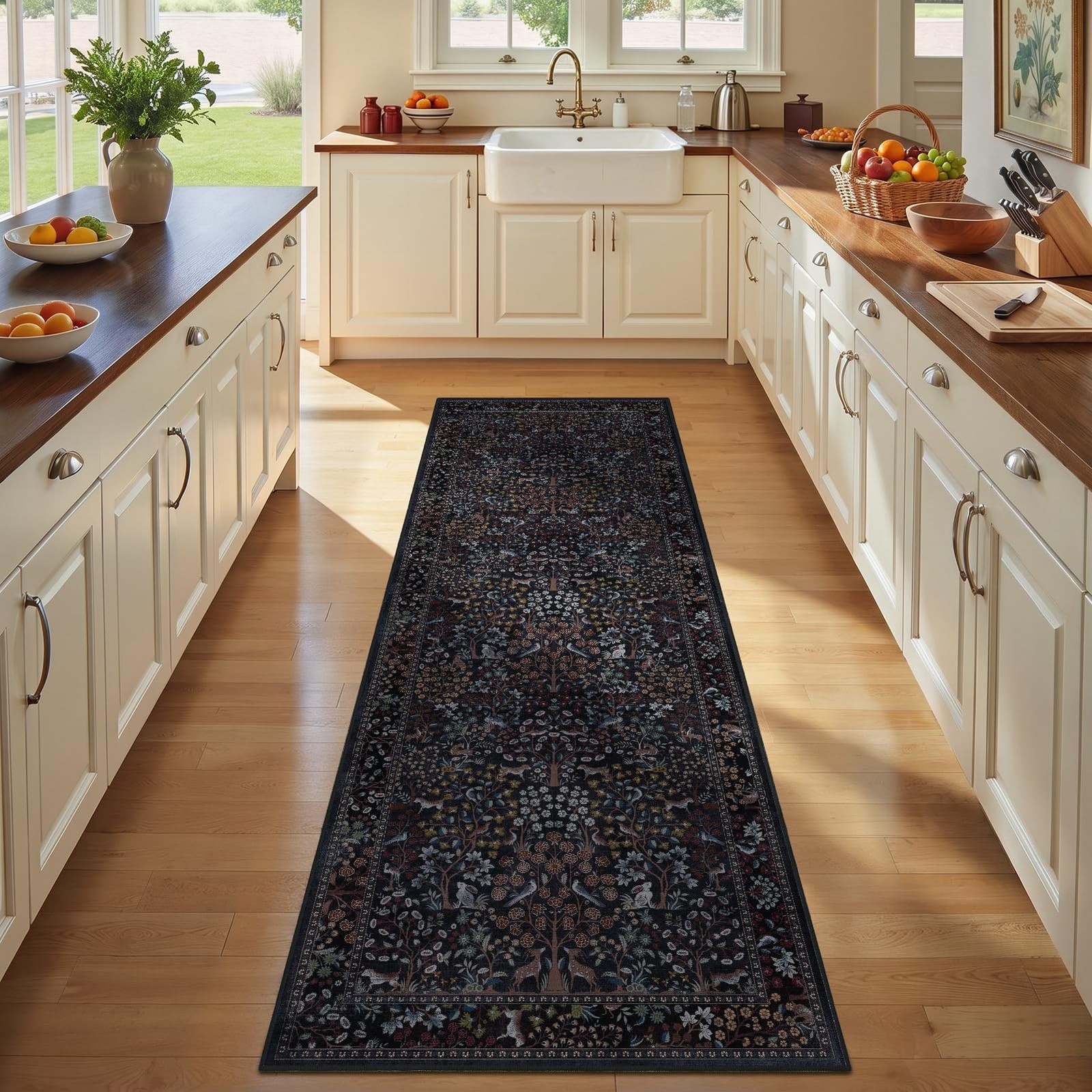Midnight Forest 2×6 Washable Runner Rug, Tree of Life Floral Animal Carpet Ru…