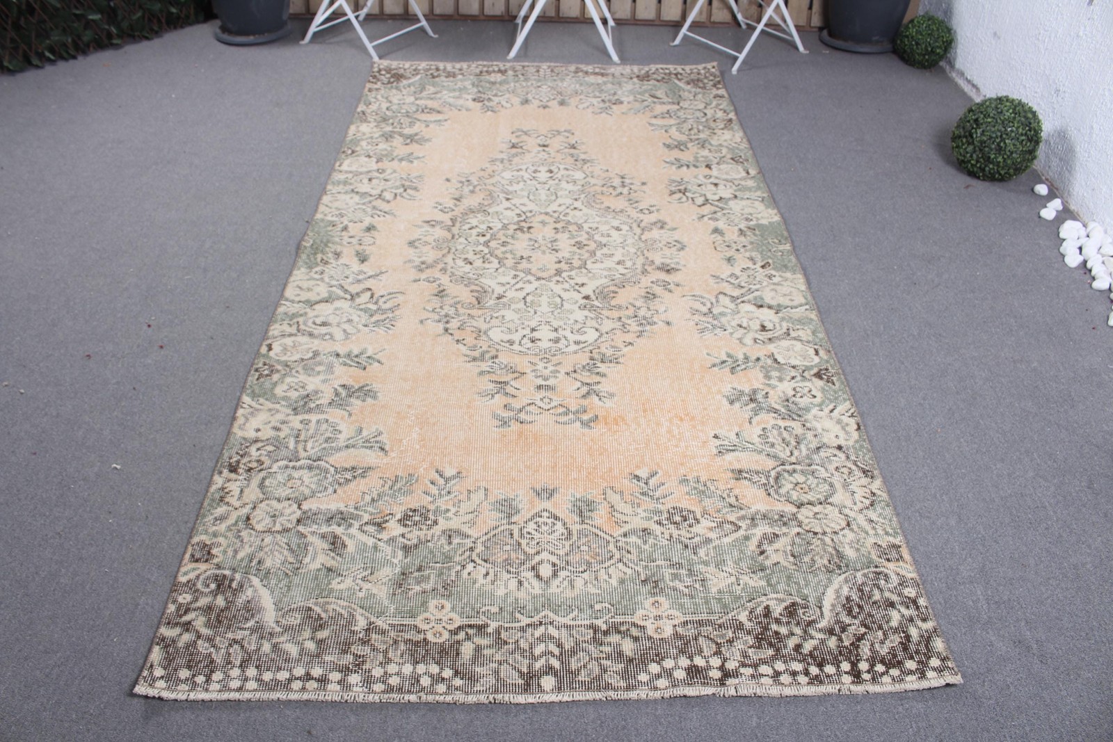 4,4×8,9 ft Area Vintage Rug, Orange Southwestern Turkish Rug