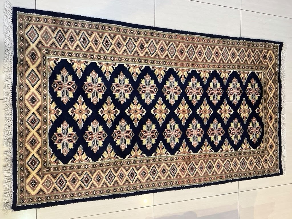 Hand Knotted Wool Navy Blue 3×5 Geometric Handmade Area Rug 37×65 Tribal