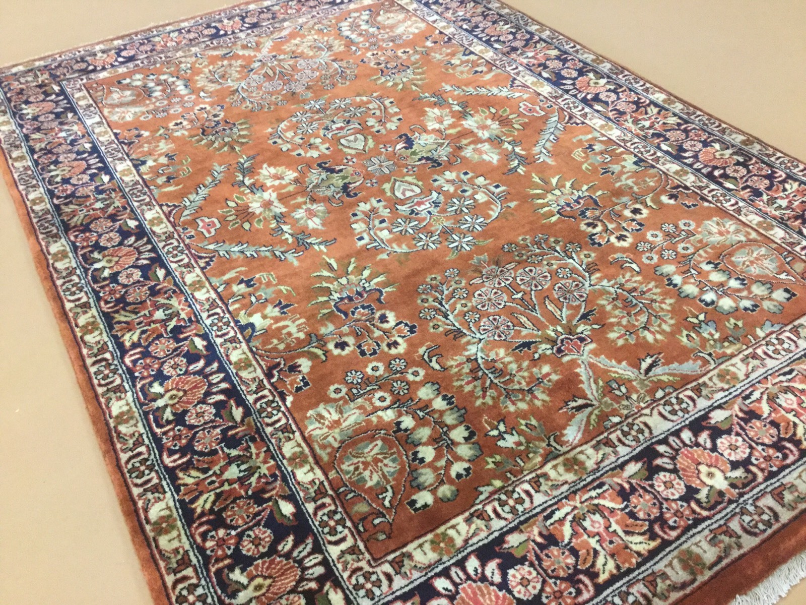 4′.1″ X 5′.11″ Rust Navy Blue Sarok Oriental Area Rug Hand Knotted Wool