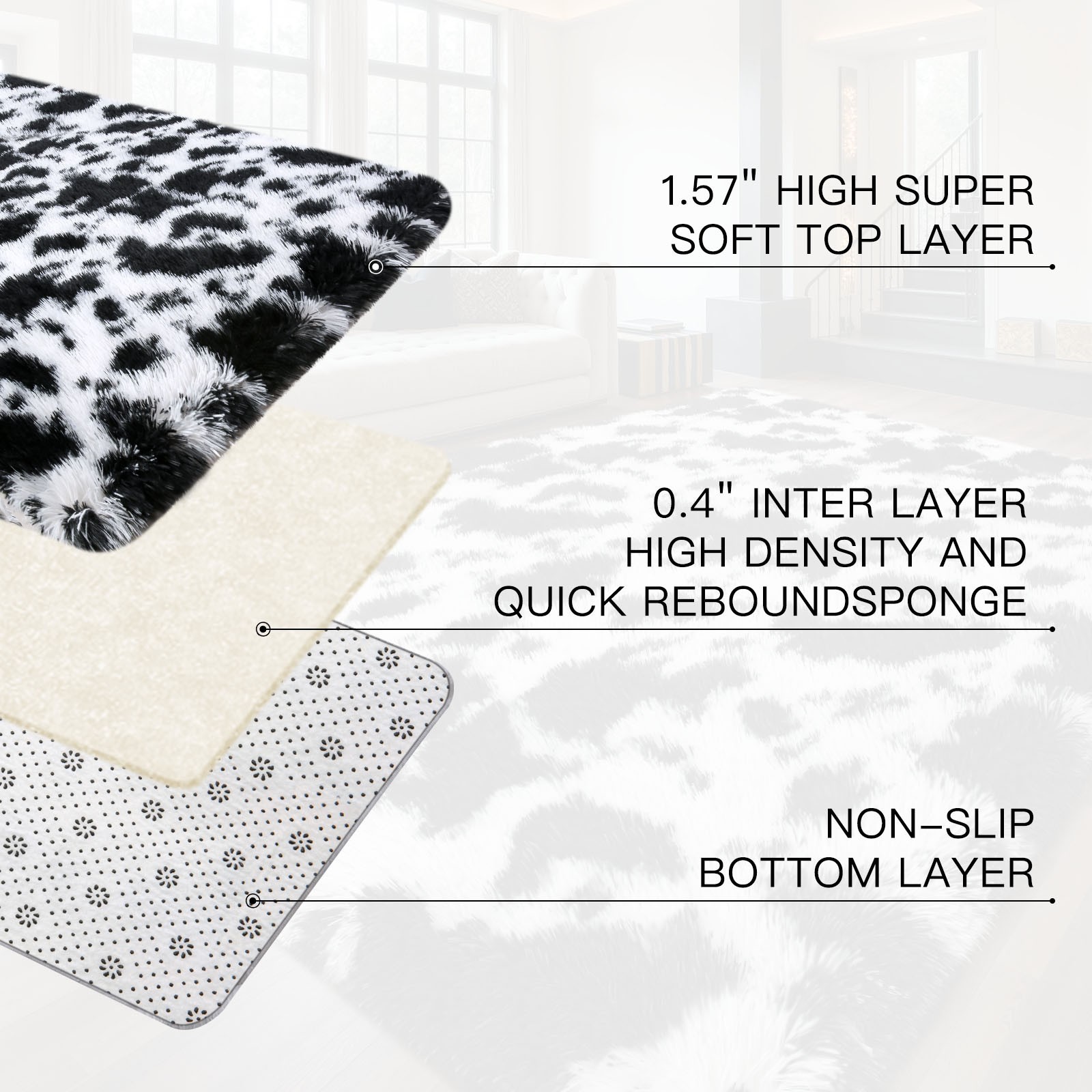 Large Fluffy Shag Area Rug Non-Slip Soft Plush Carpet for Bedroom Nursery