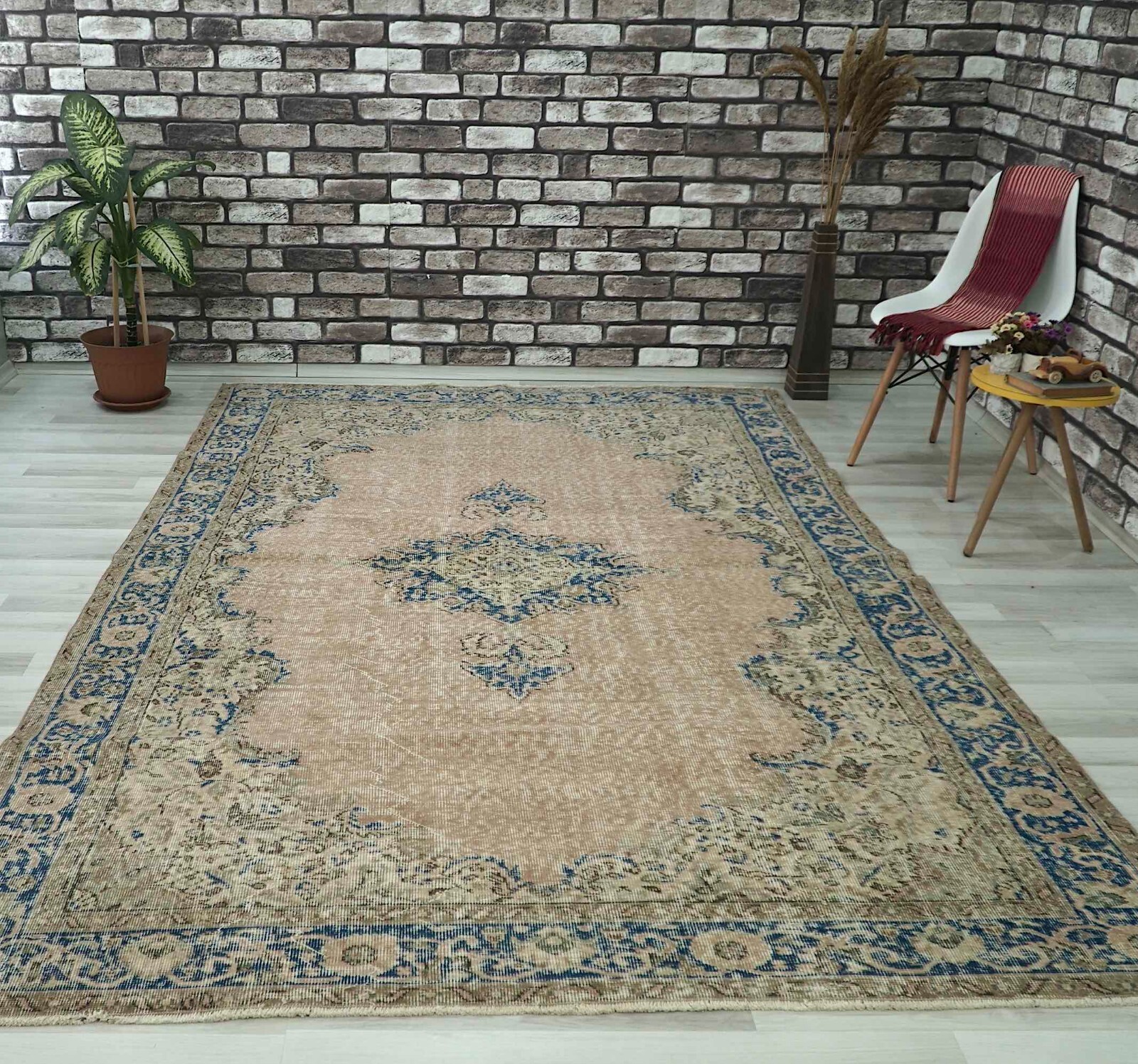Boho Decor Rug, Vintage Turkish Rug, Oversize Area Carpet, 6.56×9.84 ft. H-1915
