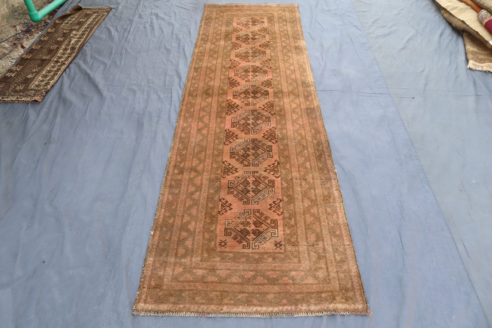 2’8×8’8 ft Turkmen Tribal Runner Rug, Afghan Handmade Wool Muted Rug Kitchen Rug