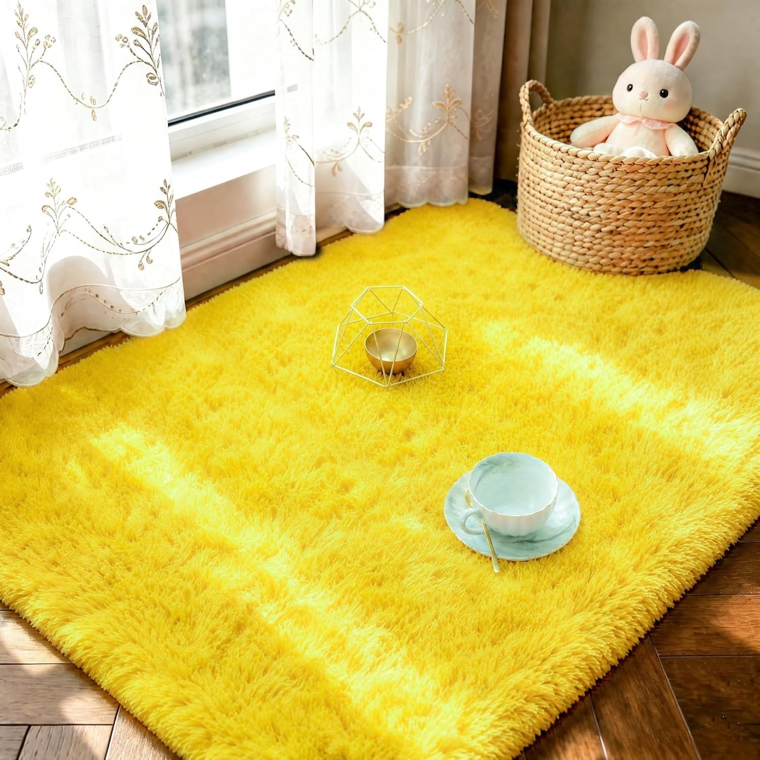 Luxurious 2×3 Feet Yellow Fluffy Carpet Rug – Perfect for Kids & Living Spaces