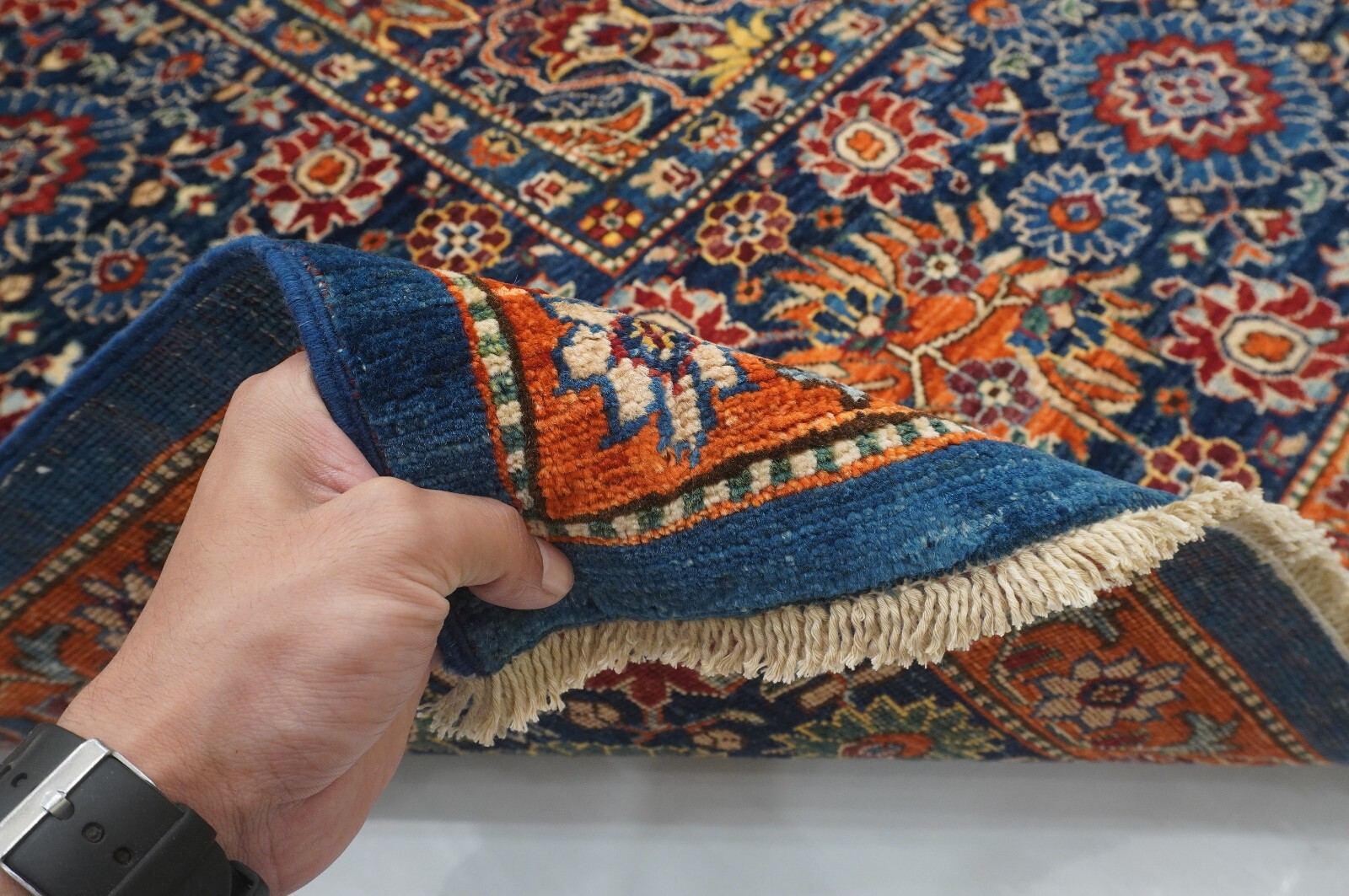 10 x 14 Red Navy Blue Turkish Hereke Super fine Hand Knotted Wool Medallion Rug