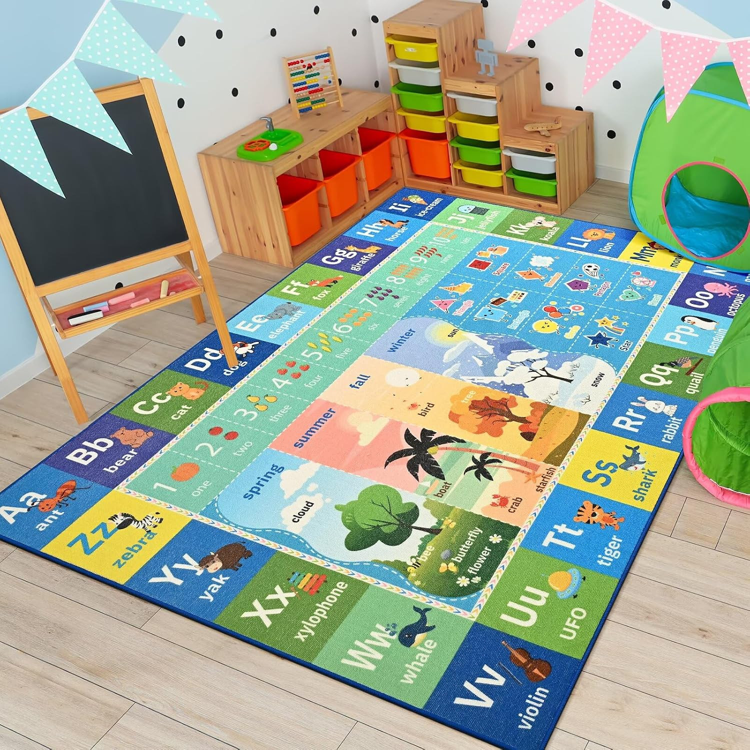 ABC Kids Rug for Playroom, 3X5 Washable Classroom Area Rugs, Educational Play Ma