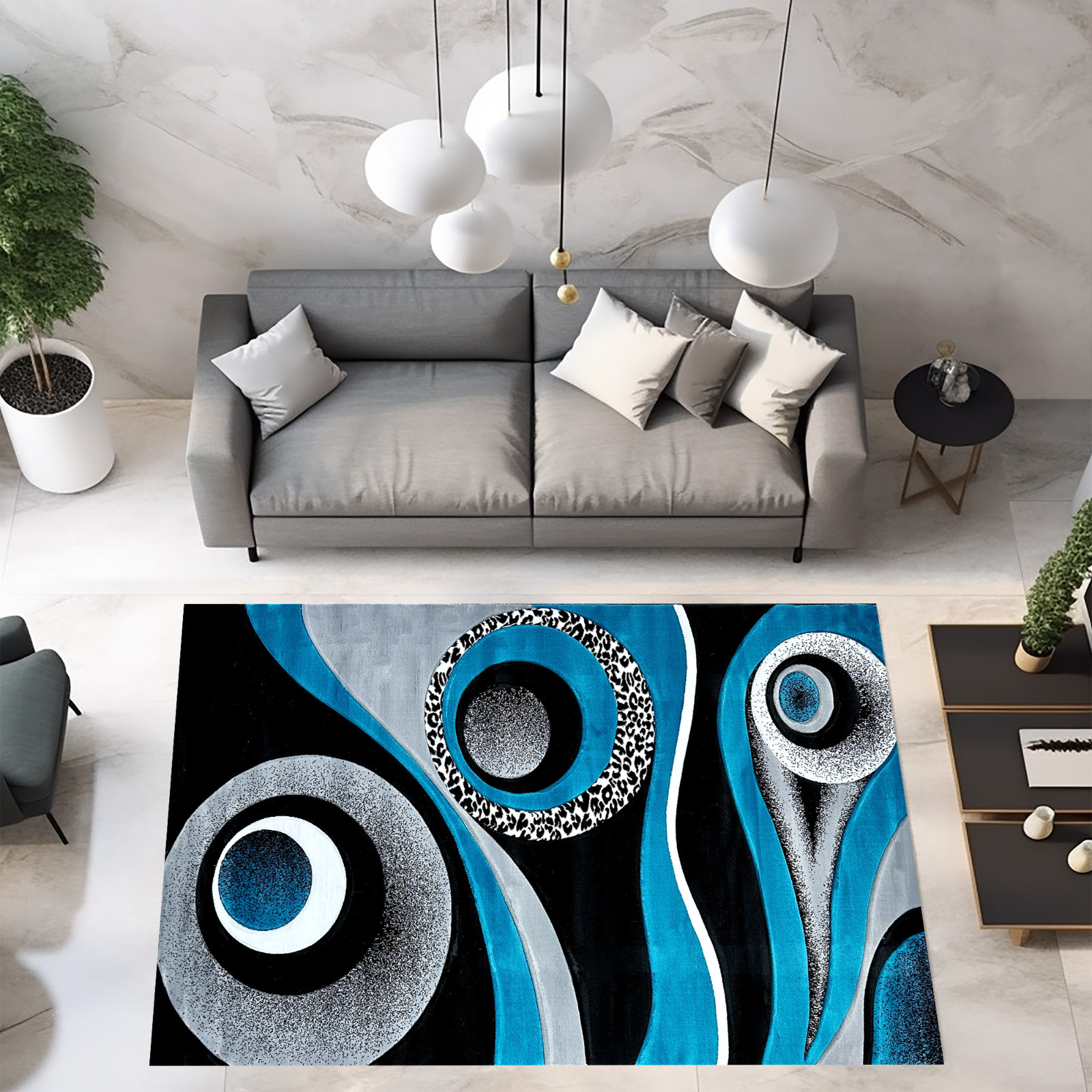 Premium Hand Carved Thick Plush Pile Modern Abstract Contemporary Geometric Rug