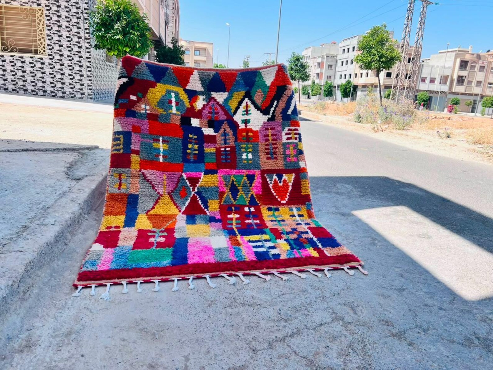 Hand Knotted Moroccan Rug Authentic Wool Berber Rug Design Handmade Carpet Rug