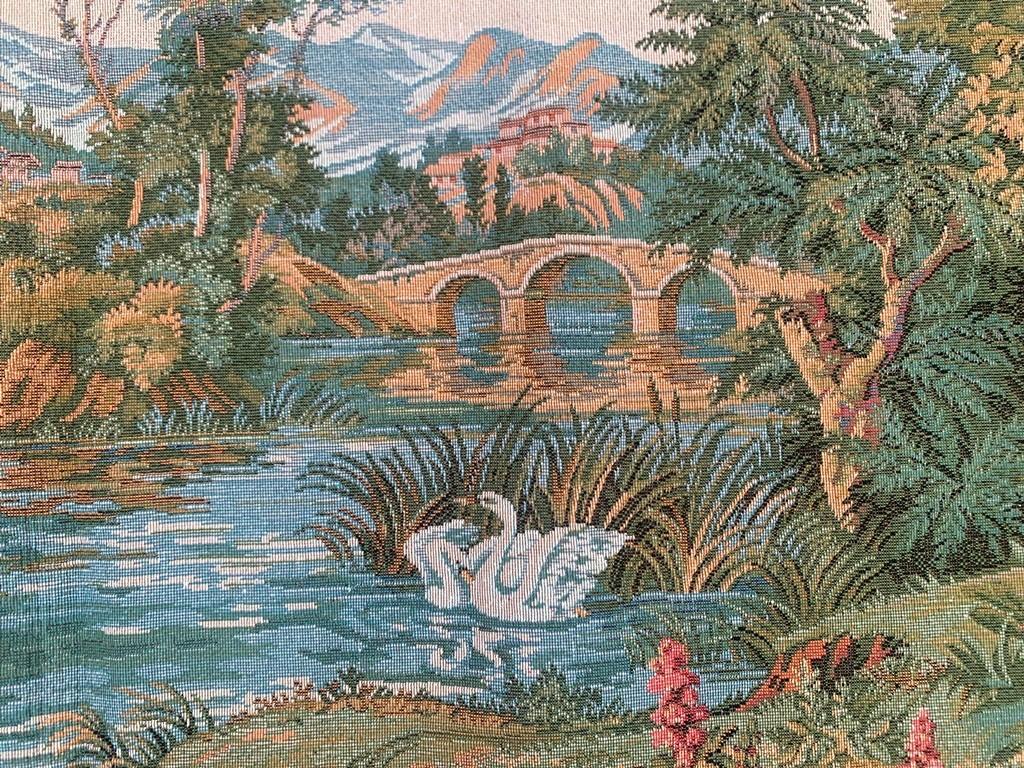 Vintage French River Side Multicolor View Tapestry Home Decor 3×5 ft