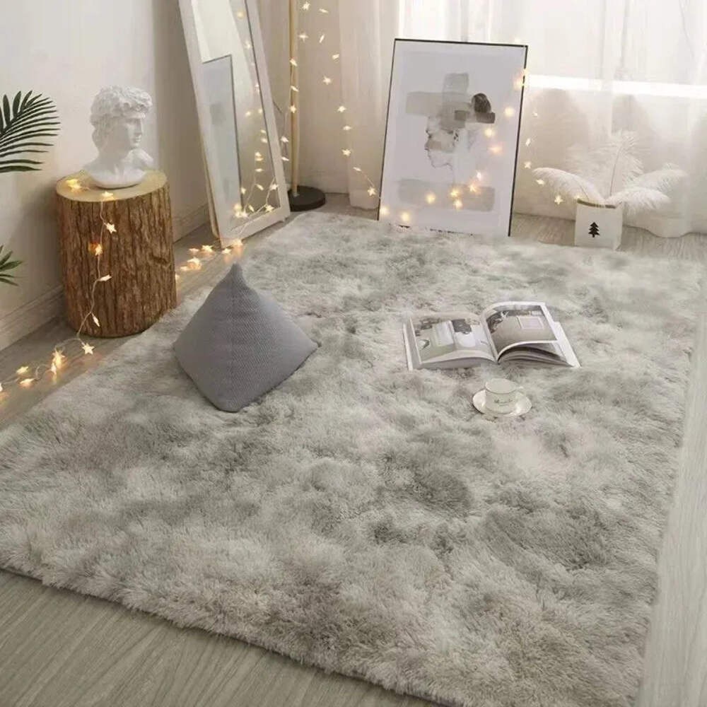Light Grey Silk Wool Shag Rug 40x60cm Soft Bedroom Mat Nursery Prayer Non-Slip