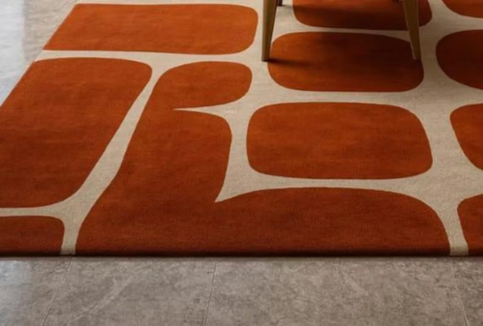 Hand Tufted Burnt Orange Geometric Modern Cream Terracotta Wool Area Rug Carpet