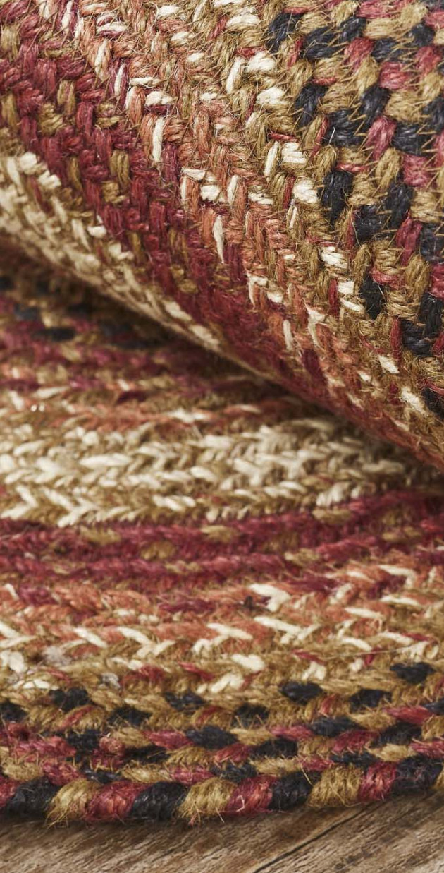 VHC Ginger Terra Cotta Burgundy Tan Variegated Rustic Country Oval Braided Rug