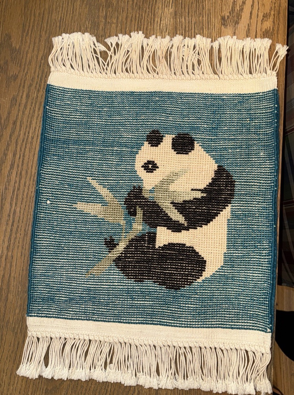 Vintage Oriental Panda Rug Thick Hand Woven approx 20”x 14” Including fringe