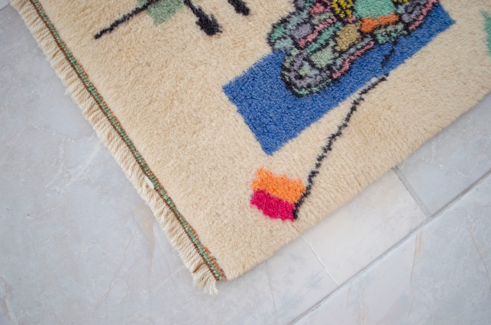 Kandinsky Style Abstract Rug | Vintage Hand-Knotted Wool Art Carpet 3’7″ x 5’0″