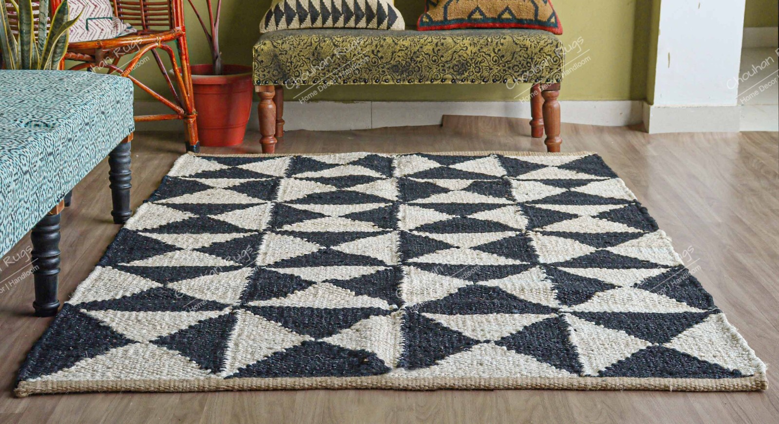 4×6 Ft Thick Durable White and Black Natural Jute Hemp Handmade Tufted Area Rug