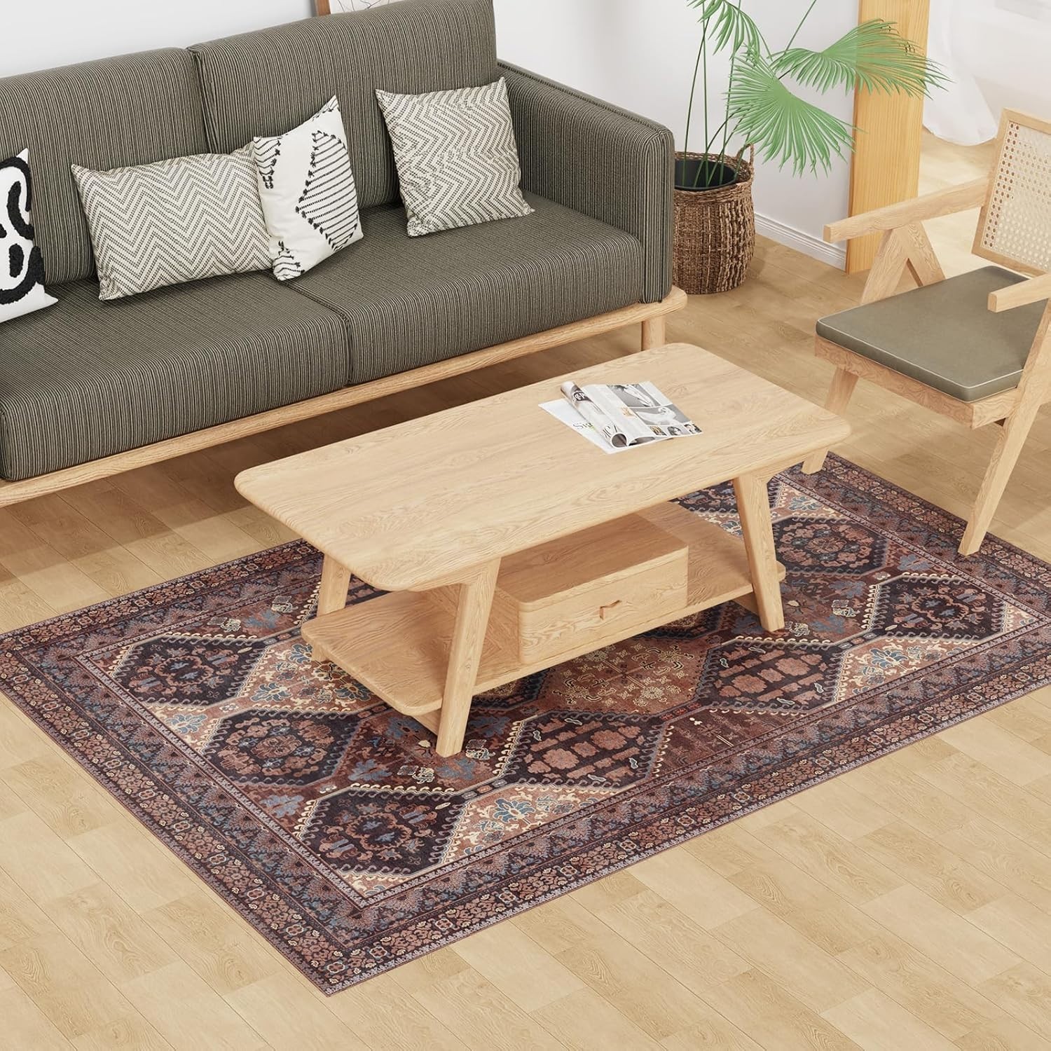 Floor Mat for Home 4×6ft, Easy Clean Plastic Rug-Like Pattern Area Mat for Li…