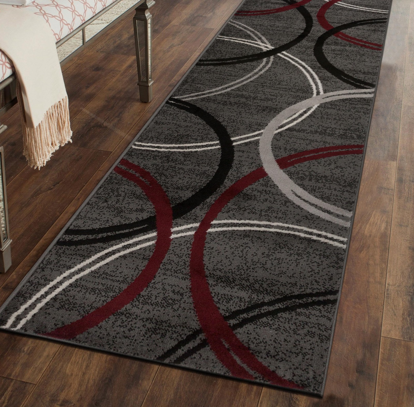 Modern Wavy Circles Design Non-Shedding Runner Rug, Carpet for Hallway or Kit…