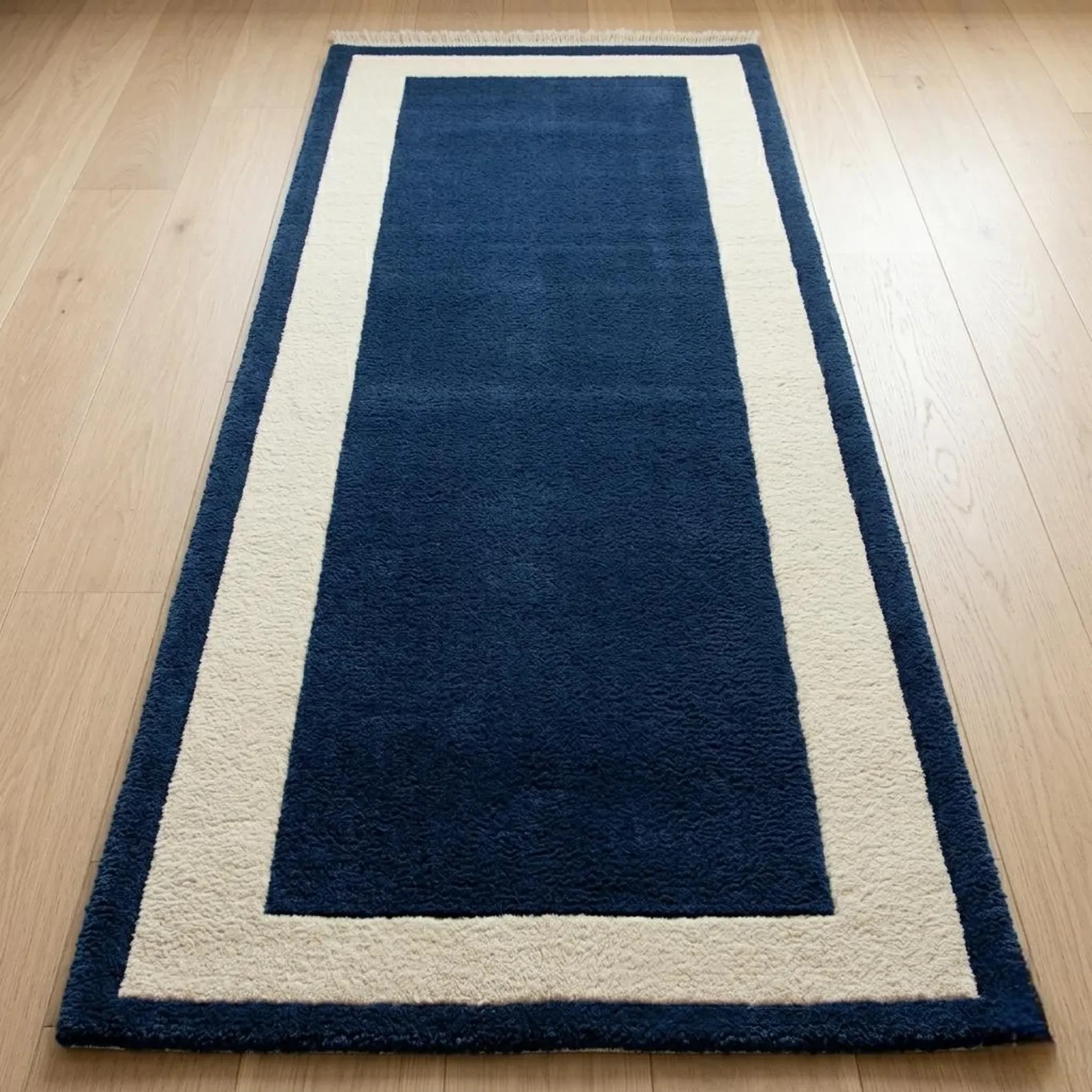Navy Blue Border Area Rug | Handmade Wool Minimalist Carpet living room bed room