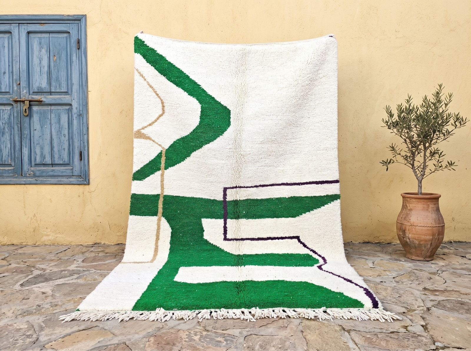 Handmade Moroccan Berber Wool Rug Beni Ourain Style Green Boho Area Rug Custom