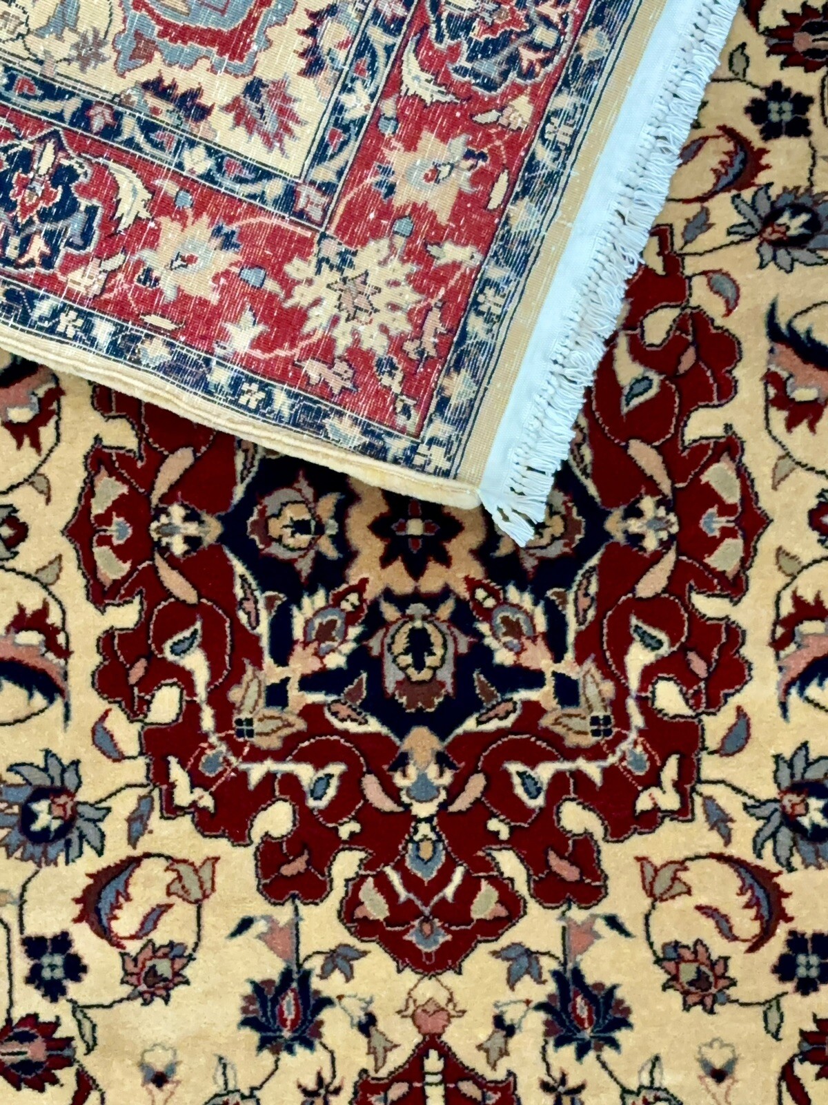 Vintage 3×5 Handmade Wool Floral Burgundy Tan Ivory Pink Navy Blue Medallion Rug