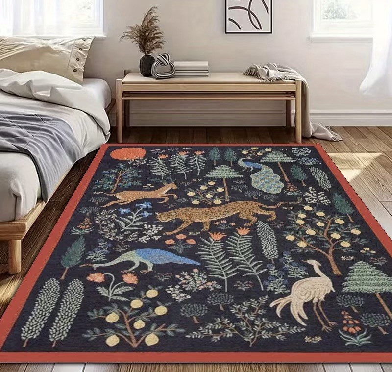 Stunning Bliss Woodland Animal Botanical Jungle Indoor Area Rug 6’8” x 10 Black
