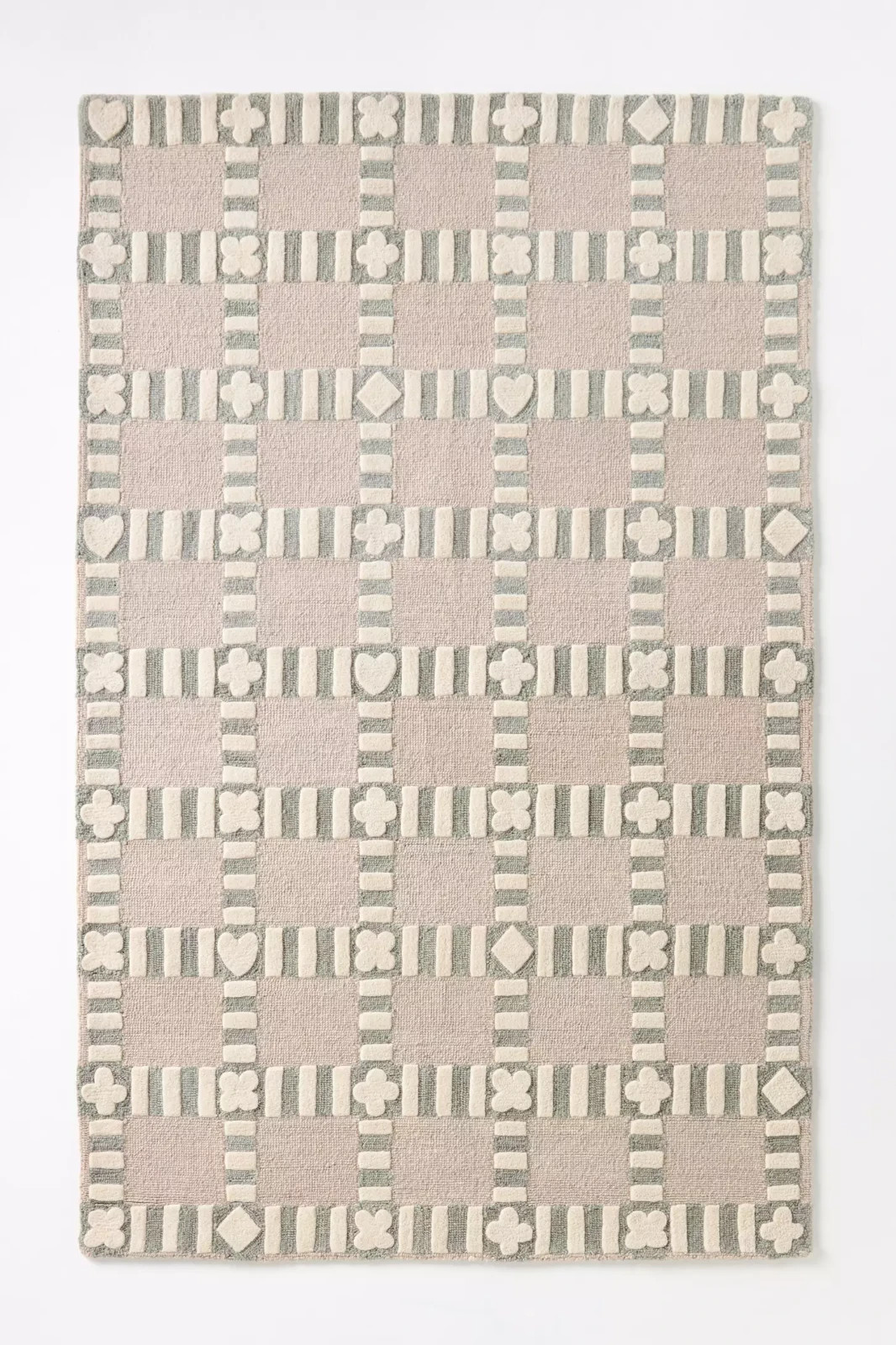 Neutral Checkered Area Rug | Minimalist Floral Geometric Carpet | Modern Scandin