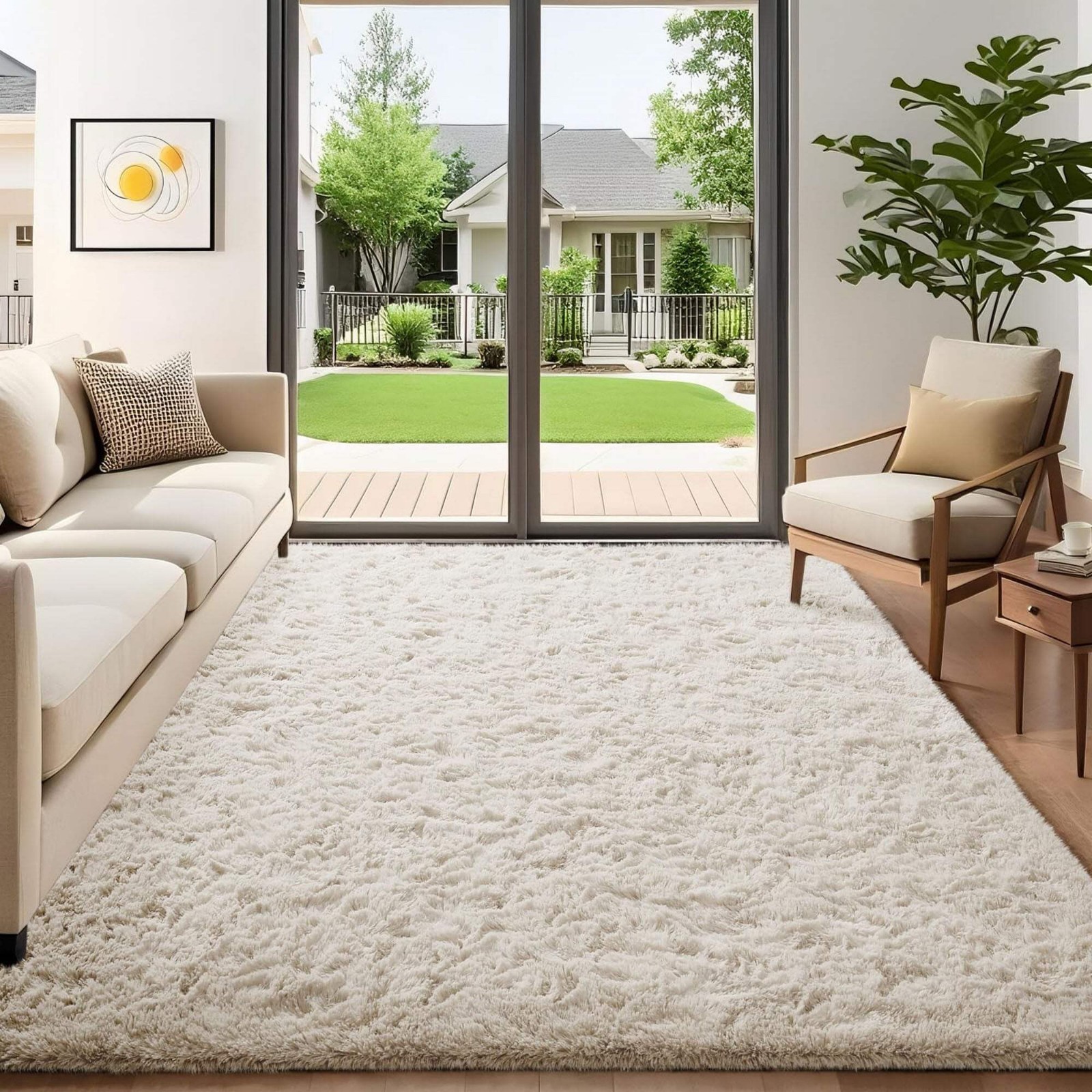 Ophanie 5×7 Ivory Super Soft Plush Shag Area Rug Non-Slip Bedroom Living Room