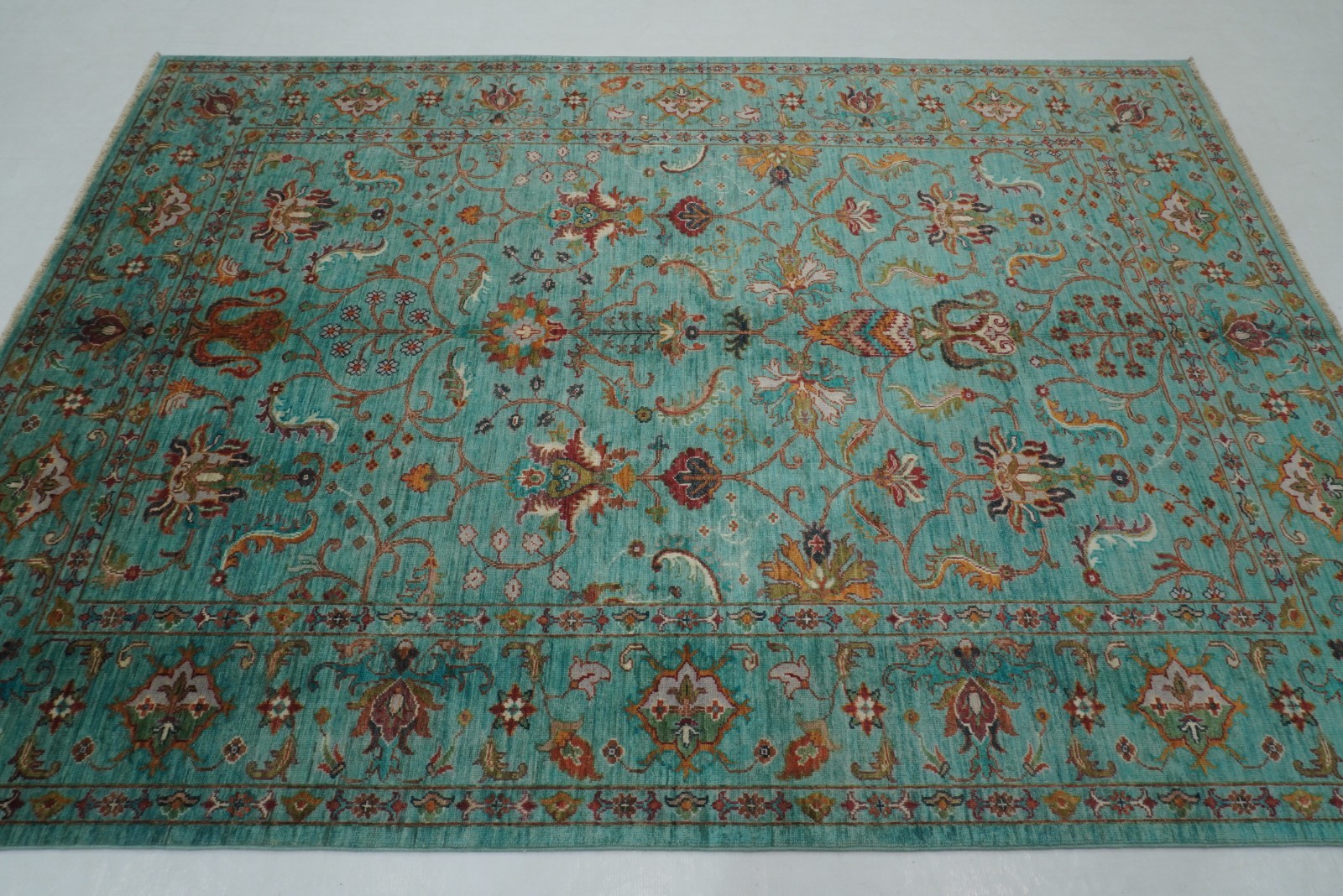 6×8 ft Turquoise Blue Afghan Hand Knotted Wool Oriental Rug