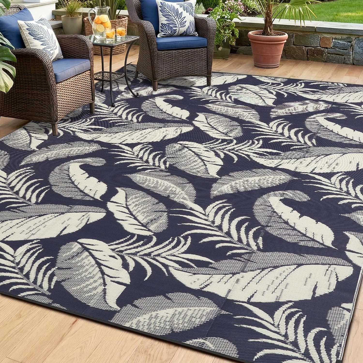 Reversible Outdoor Rug 5×7, Waterproof Outdoor Plastic Straw Rug for Patio, T…
