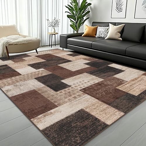 Modern Geometric Patchwork Indoor Area Rug for Living Room 5 x 7 Feet Chocolate