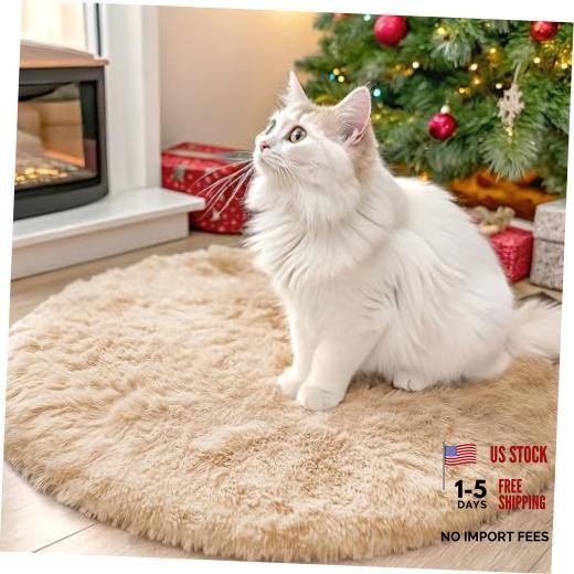 Beige Round Rugs – Machine Washable – 2 ft Circle Area – Round