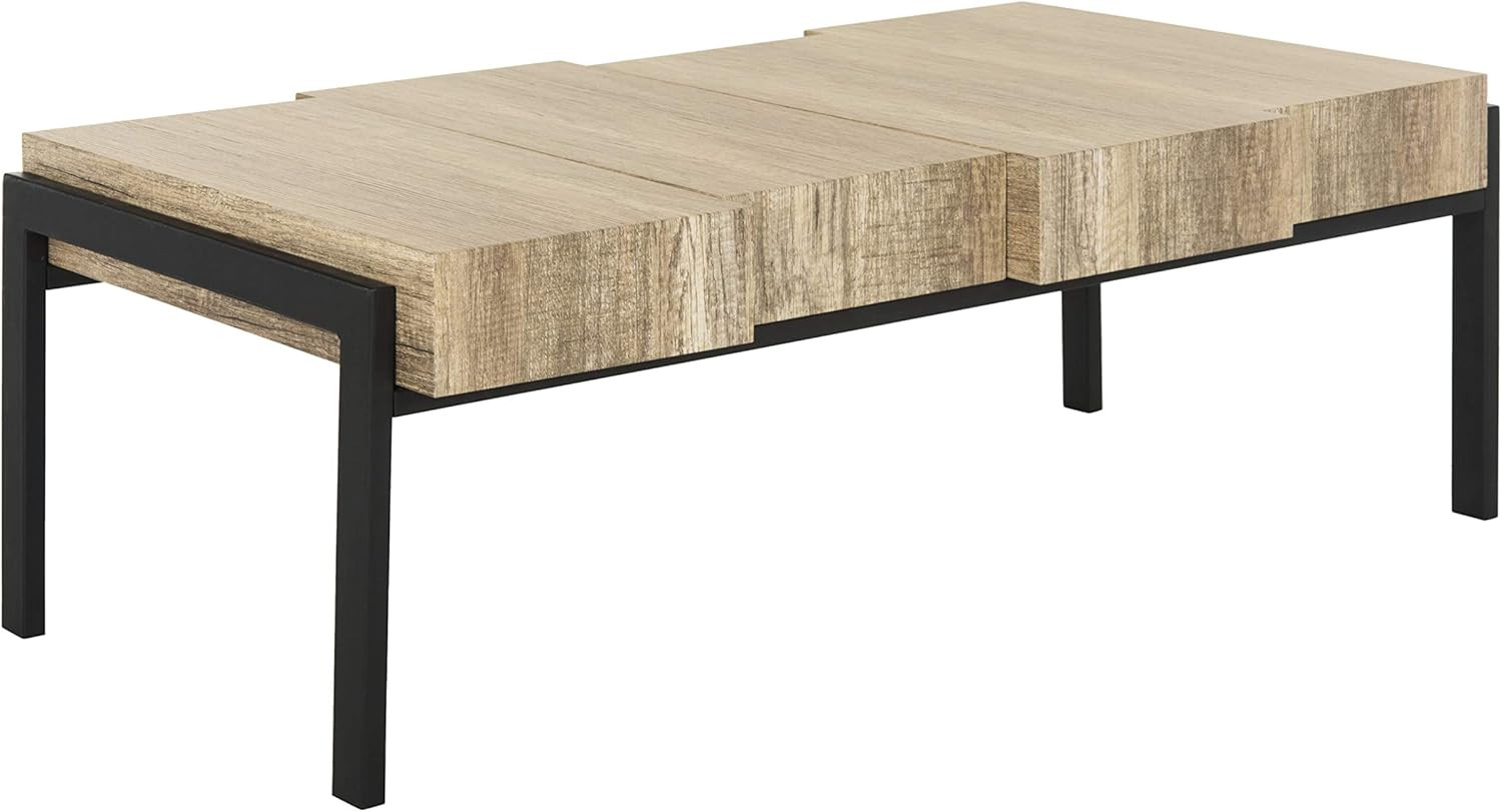 Industrial Multi Brown & Black Rectangular Coffee Table with Metal Frame