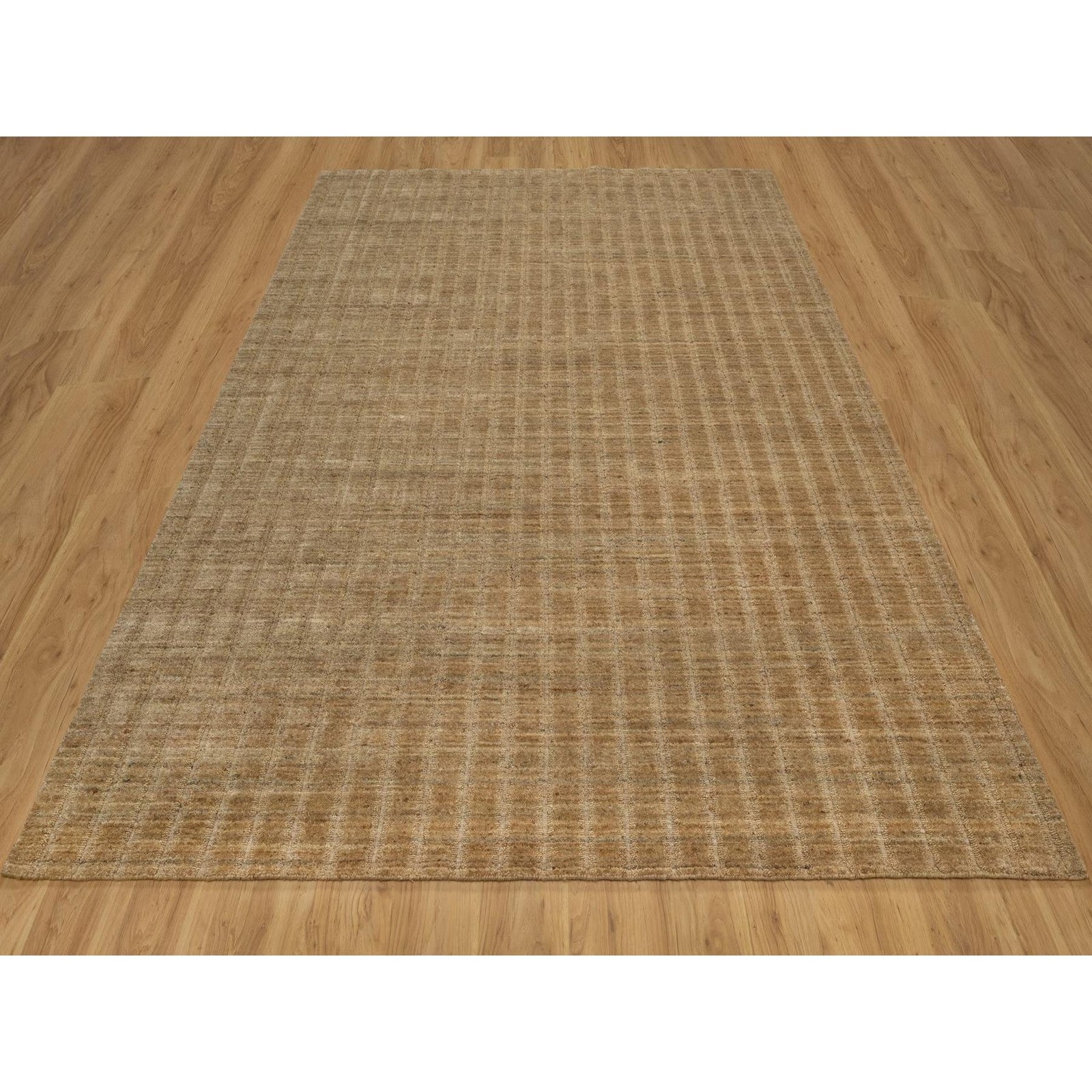 8’1″x10′ Brown Undyed Natural Wool Vertical Stripes Design Hand Loomed Rug 92168