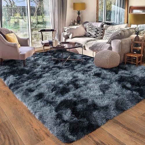 Rugs for Living Room 8×10, Soft Shaggy Modern 8′ x 10′ (Rectangular) Blue Grey