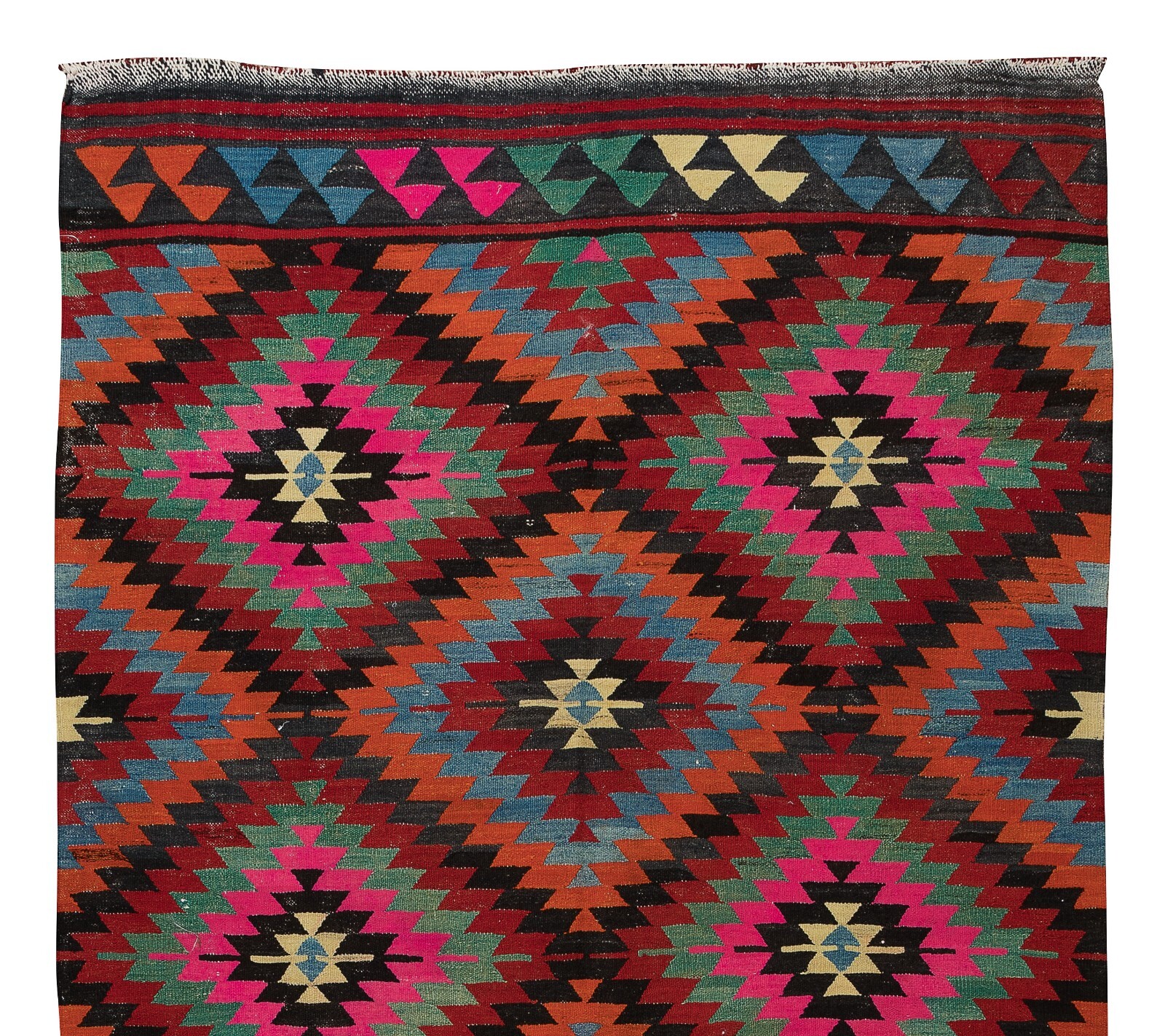 6×11 Ft Hand-Woven Vintage Turkish Wool Kilim, Geometric Design Colorful Rug