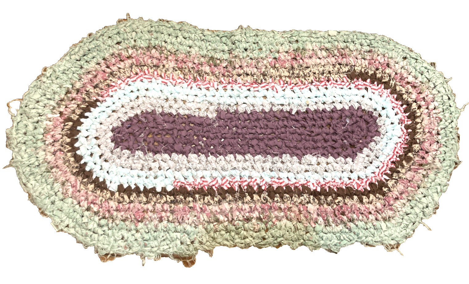 Multi-color Oval Hand Braided Reversible Area Rug 23” X 45” Seafoam Green Pink
