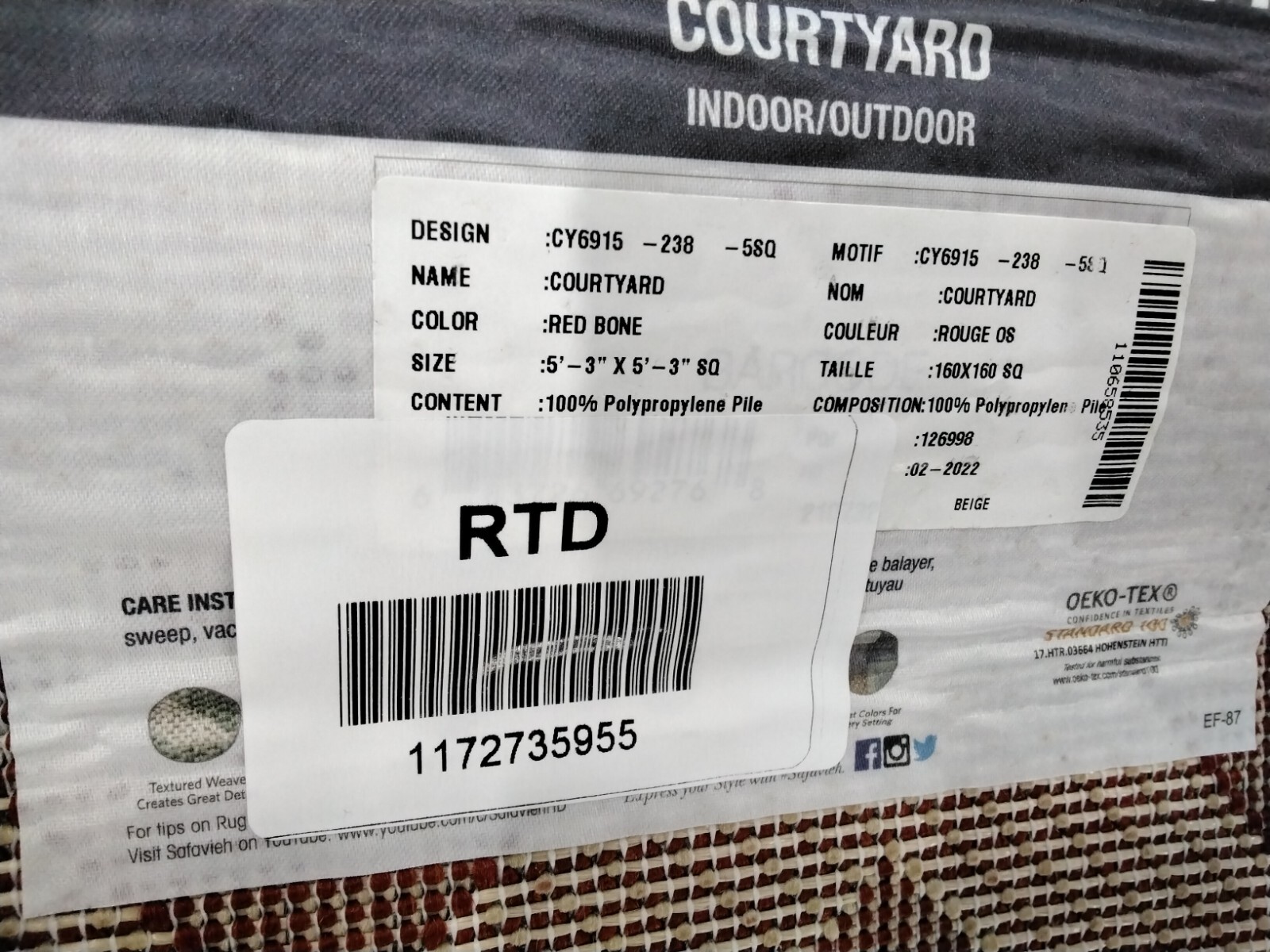 RED / BONE 5′-3″ X 5′-3″ Damaged Rug, Reduced Price 1172735955 CY6915-238-5SQ