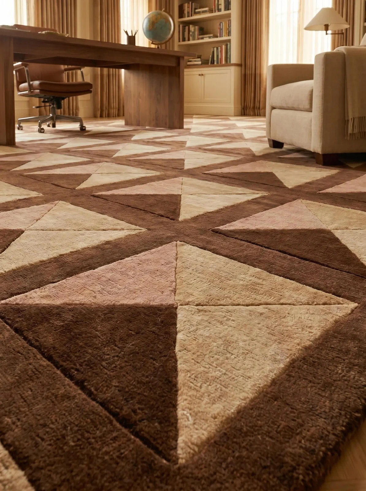Handmade Geometric Tufted Rug, Brown Terracotta Modern Luxury Area Rug,