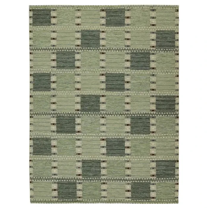 Rug & Kilim’s Scandinavian Style Kilim with Grid Geometric Pattern- green