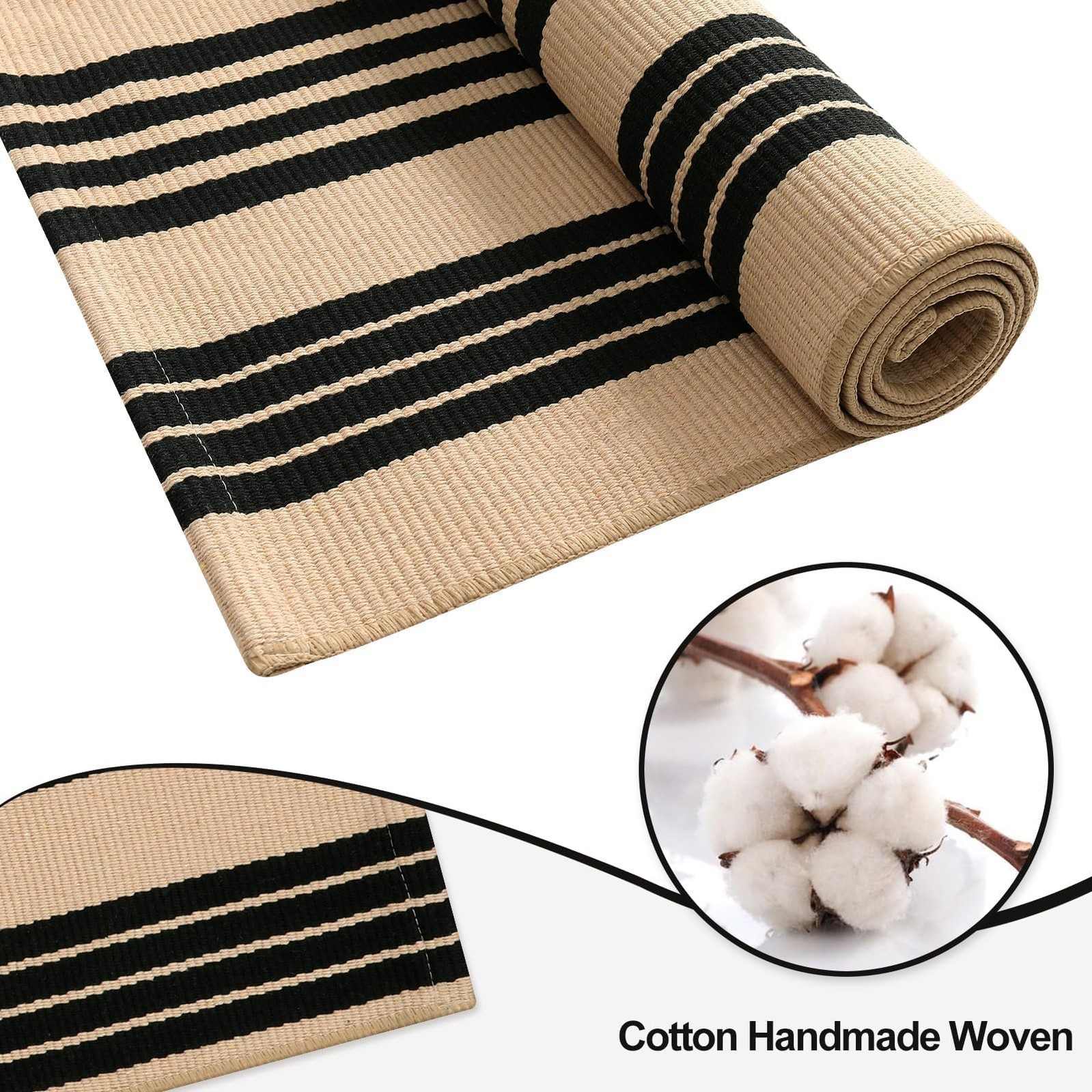 OJIA Outdoor Rug 3’x5′, Black and Tan Area Rug Machine Washable Rugs Cotton Hand
