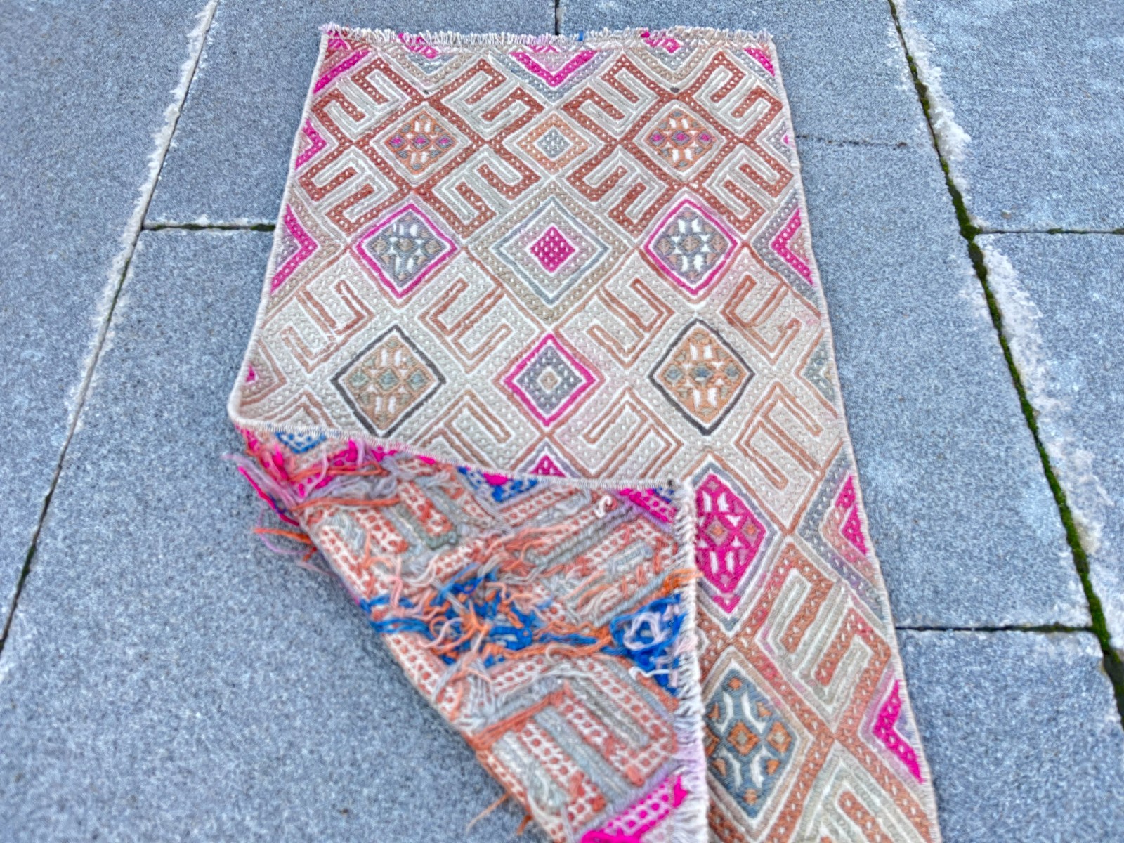 Vintage Turkish Cicim Kilim 1×2 ft Hand-Woven Tribal Boho Accent Rug