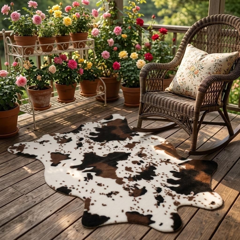 Soft & Durable 2’6″x3’7″ Cowhide-Like Rug for Entryways and Living Rooms