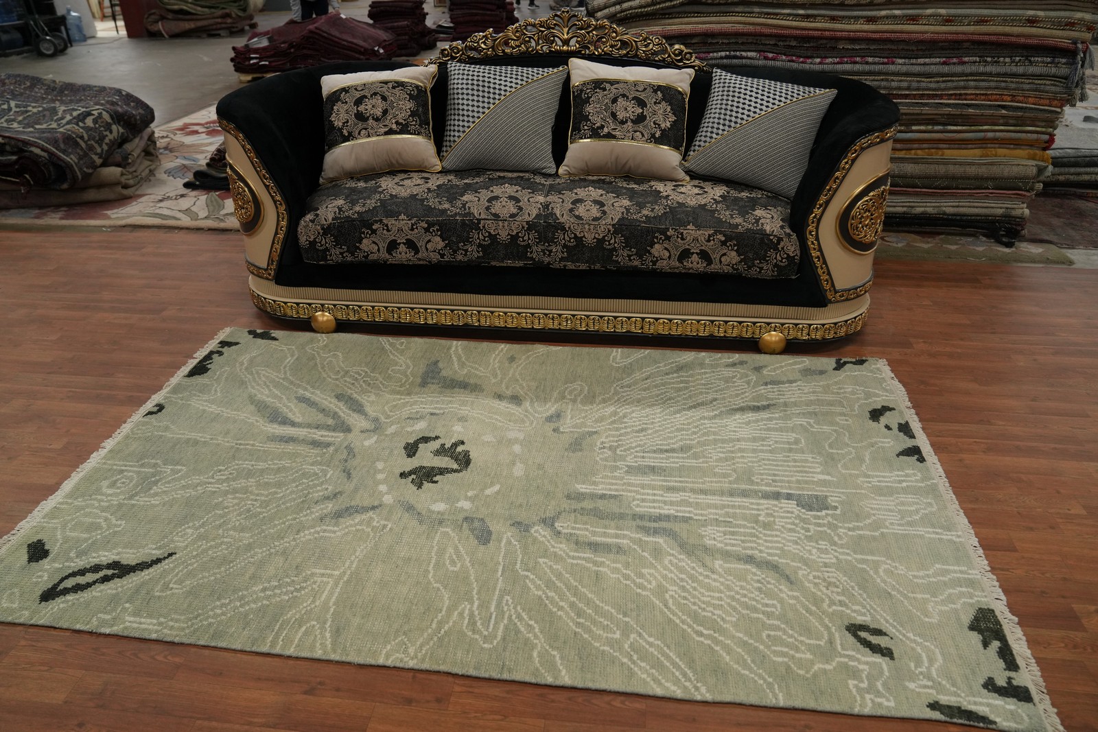Abstract Modern Wool Living Room Area Rug 5×8 ft Hand-knotted