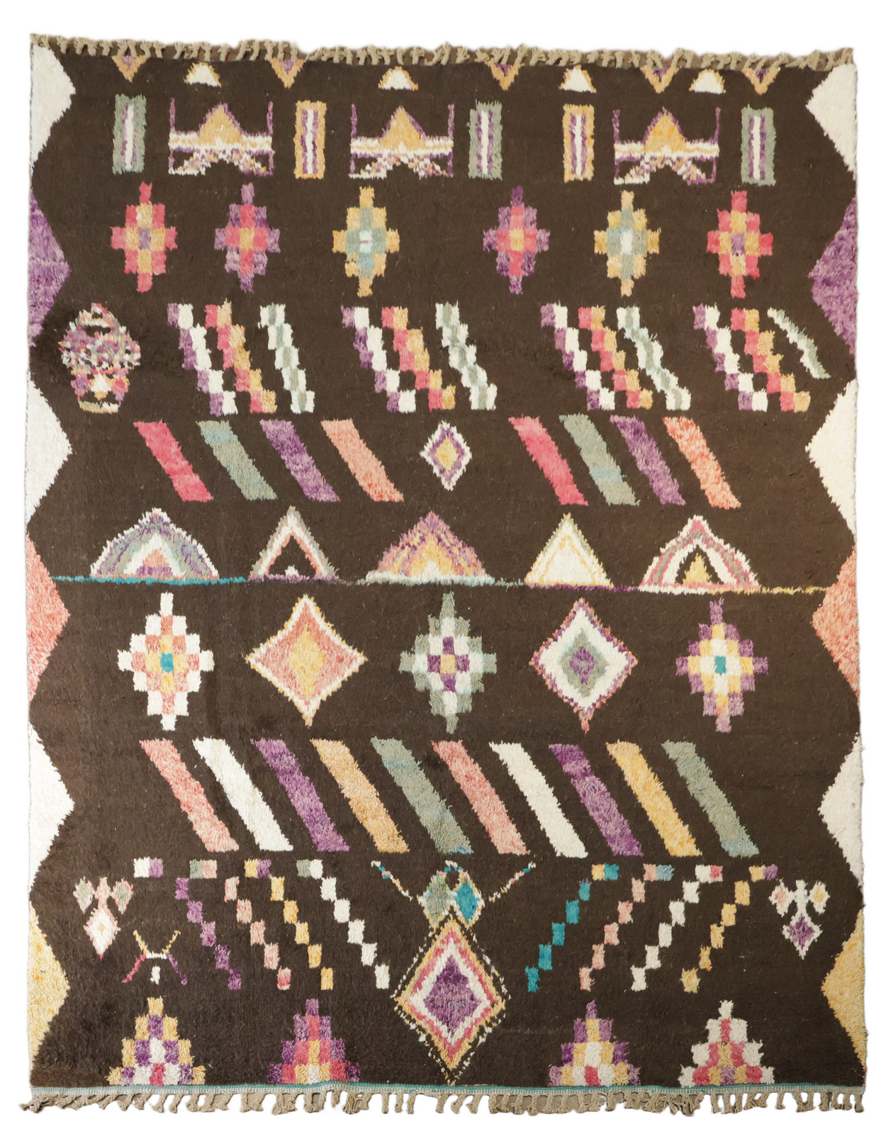 Modern Moroccan Brown Geometric Bright Colors 9×12 Hand-Knotted Wool Area Rug